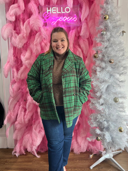 Green Plaid Warm & Cozy Fully Lined Coat