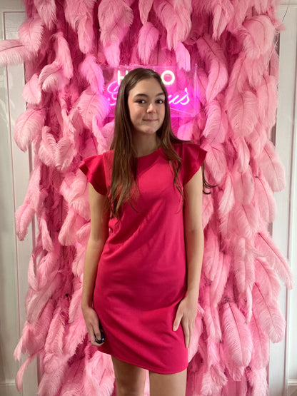 Fuchsia Shift Dress with Ruffle Tiered Short Sleeve (Includes Plus!)