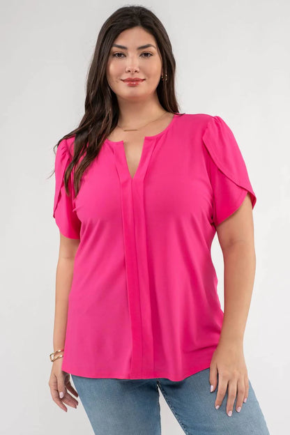 Fuchsia Drape Sleeve Split Neck Top (Plus Exclusive!)