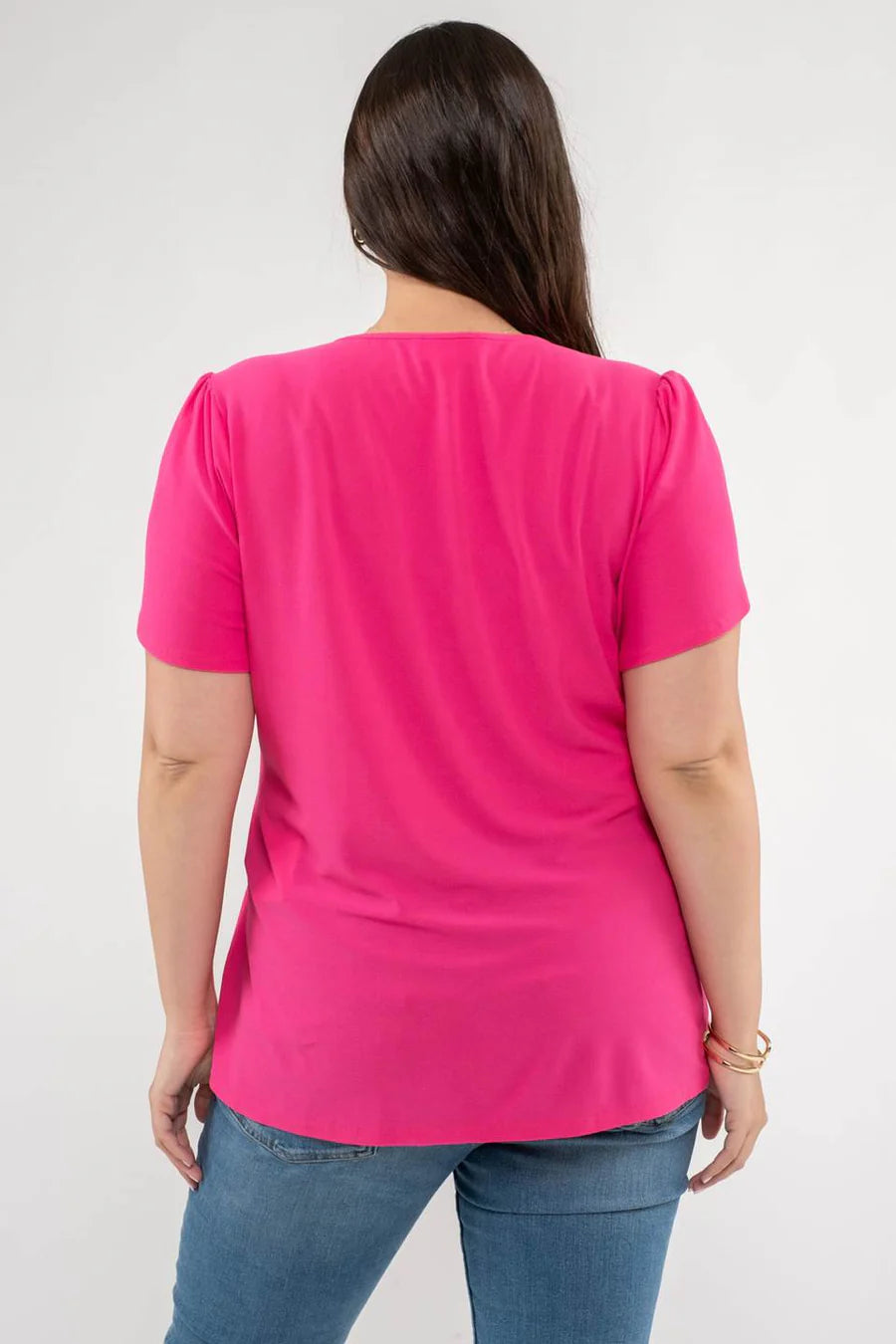 Fuchsia Drape Sleeve Split Neck Top (Plus Exclusive!)