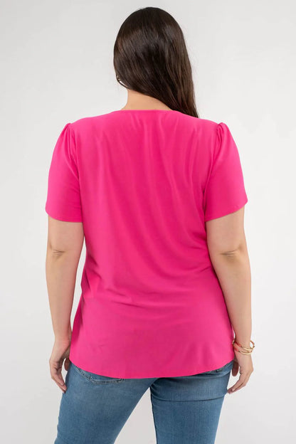 Fuchsia Drape Sleeve Split Neck Top (Plus Exclusive!)