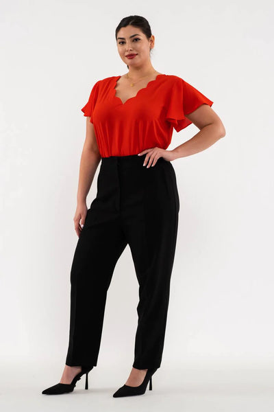 Red Scallop V-Neck Woven Top (Plus Exclusive!)