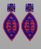 Royal Blue and Red Beaded Football Earrings