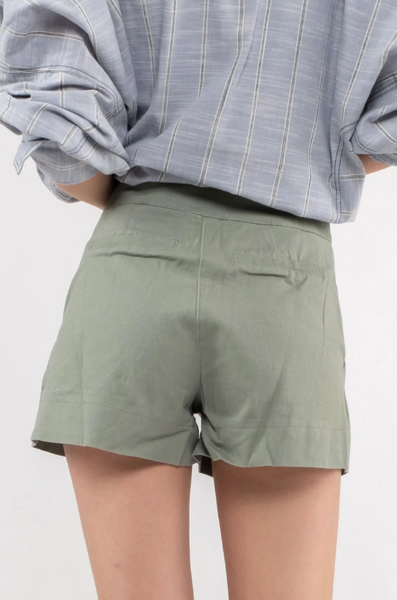 Olive Green High Waisted Front Tie Shorts