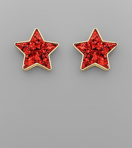 Small Red Glitter Star Earrings