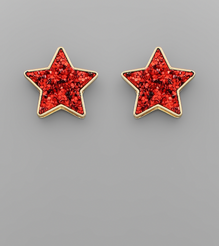 Small Red Glitter Star Earrings