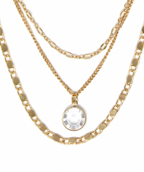 Crystal & Multi Chain 3 Set Necklace (Available in 2 Finishes)