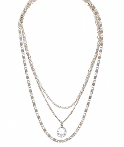 Crystal & Multi Chain 3 Set Necklace (Available in 2 Finishes)