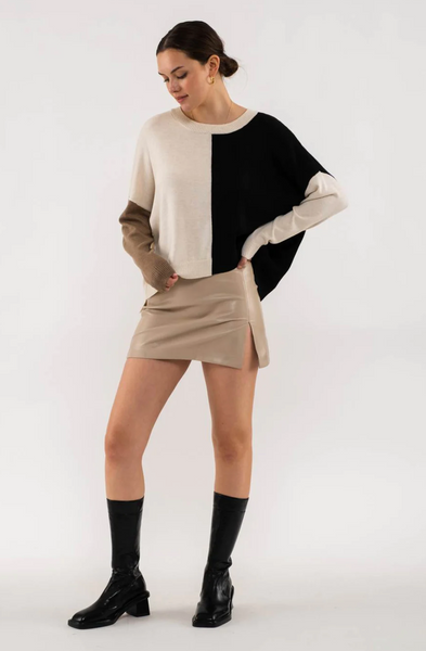 Black, Cream and Tan Relaxed Color Block Sweater