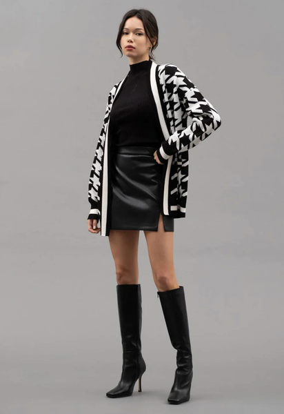 Black and White Houndstooth Cardigan