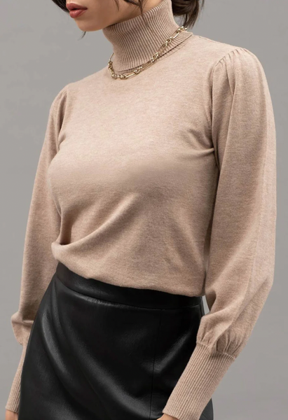 Taupe Knit Turtle Neck Top
