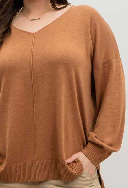 Sienna Drop Shoulder V-Neck Lightweight Sweater (Includes Plus!)