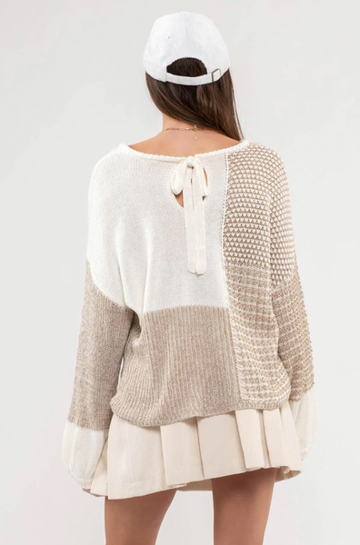 Taupe and Cream Color Block Knit Sweater
