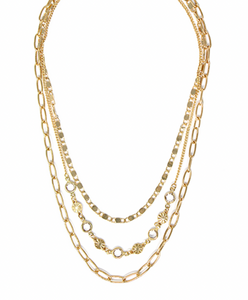 Crystal & Clip Chain Linked Necklace Set (Available in 2 Finishes)