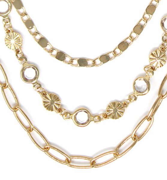 Crystal & Clip Chain Linked Necklace Set (Available in 2 Finishes)