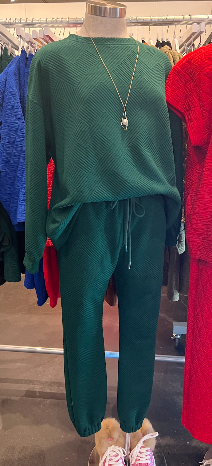 Forest Green Textured Jogger Pants
