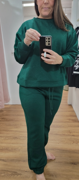Forest Green Textured Jogger Pants