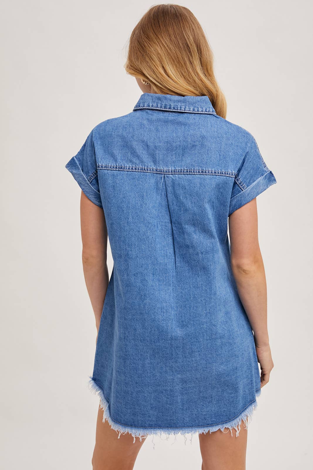 Medium Wash Denim Button Down Short Sleeve Shirt Mini Dress