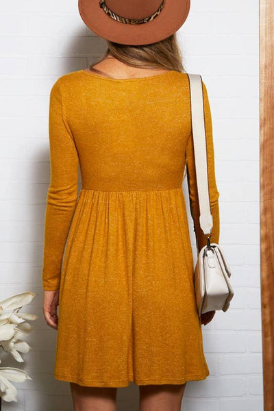 Mustard Long Sleeve Scoop Neck Dress (Includes Plus!)