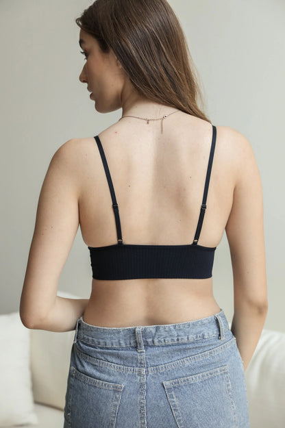 Black Lace Longline Seamless Bralette with Adjustable Straps (Includes Plus!)