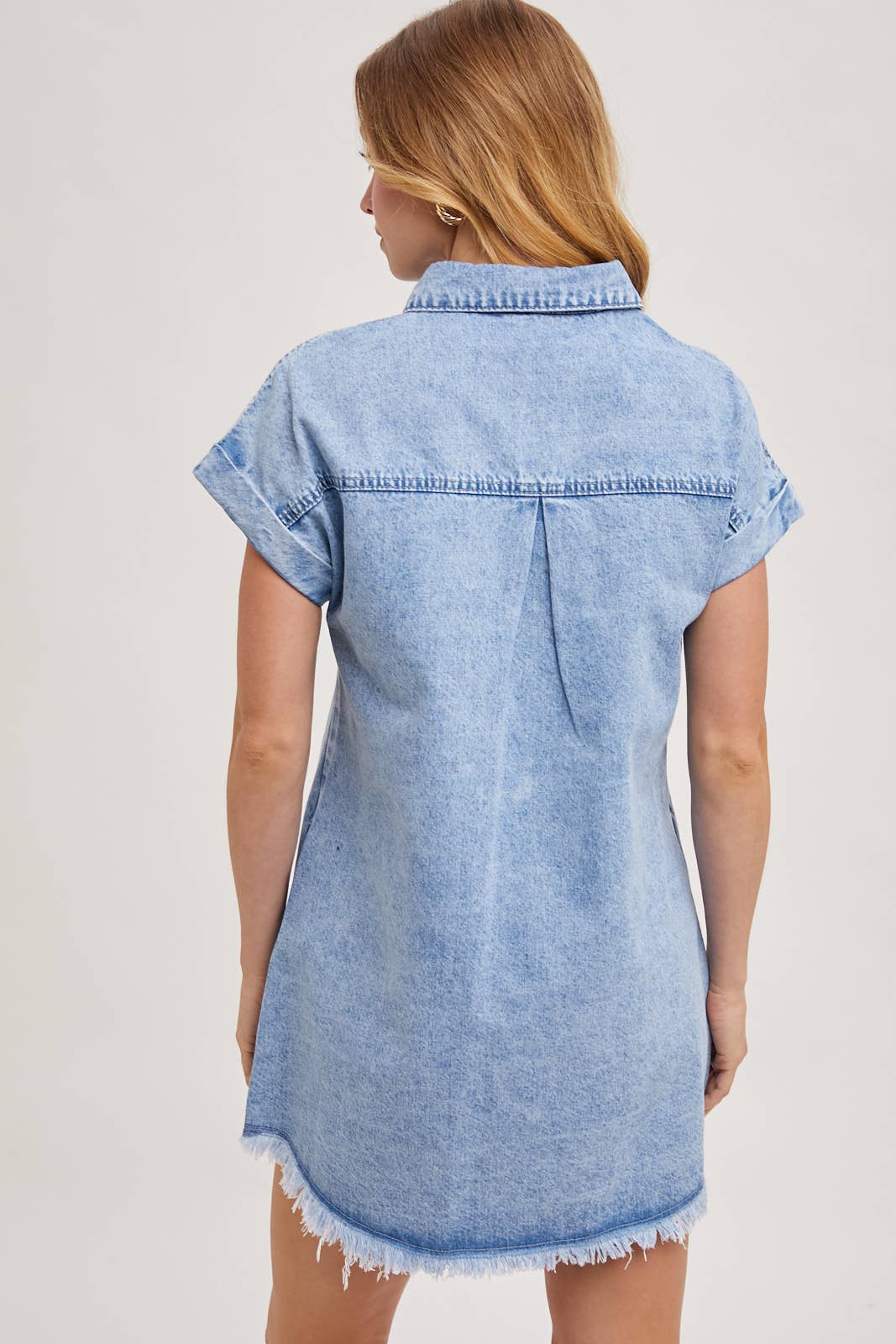 Light Wash Denim Button Down Short Sleeve Shirt Mini Dress
