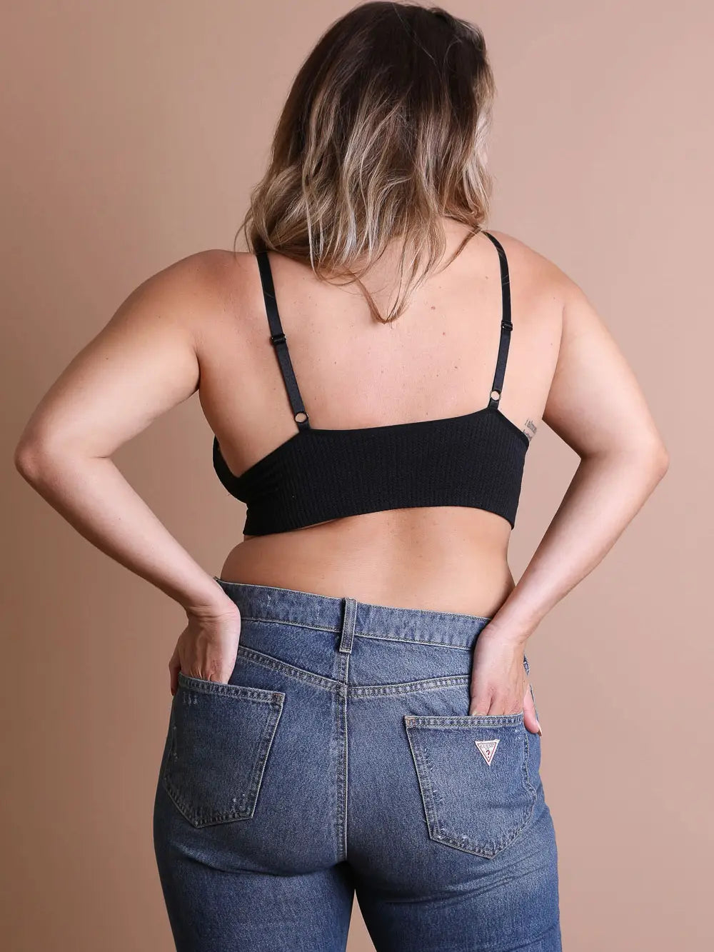 Black Lace Longline Seamless Bralette with Adjustable Straps (Includes Plus!)