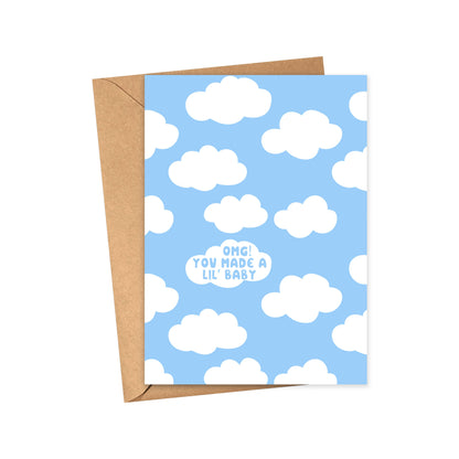 New Baby Card Unisex Baby Shower Greeting Cards Blue Clouds