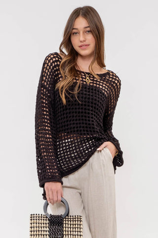 Black Oversized Sheer Crochet Pullover (Includes Plus!)