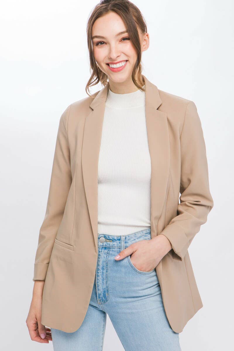 Camel Woven Classic Stretch Blazer