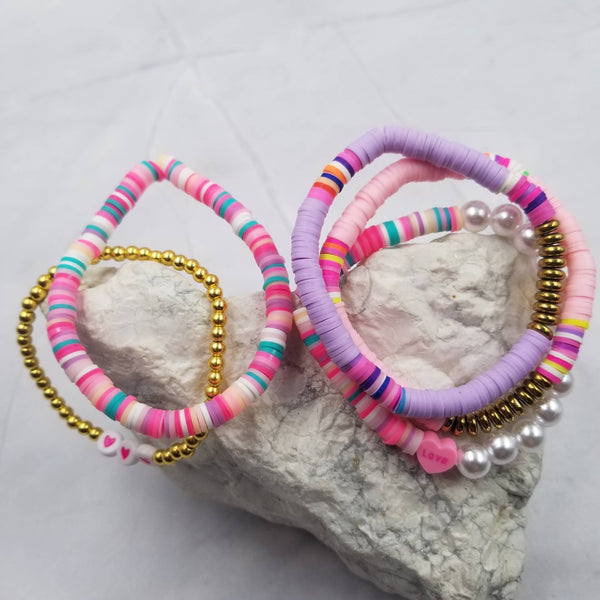 Valentines Heishi Bead Bracelets - Set Of 5