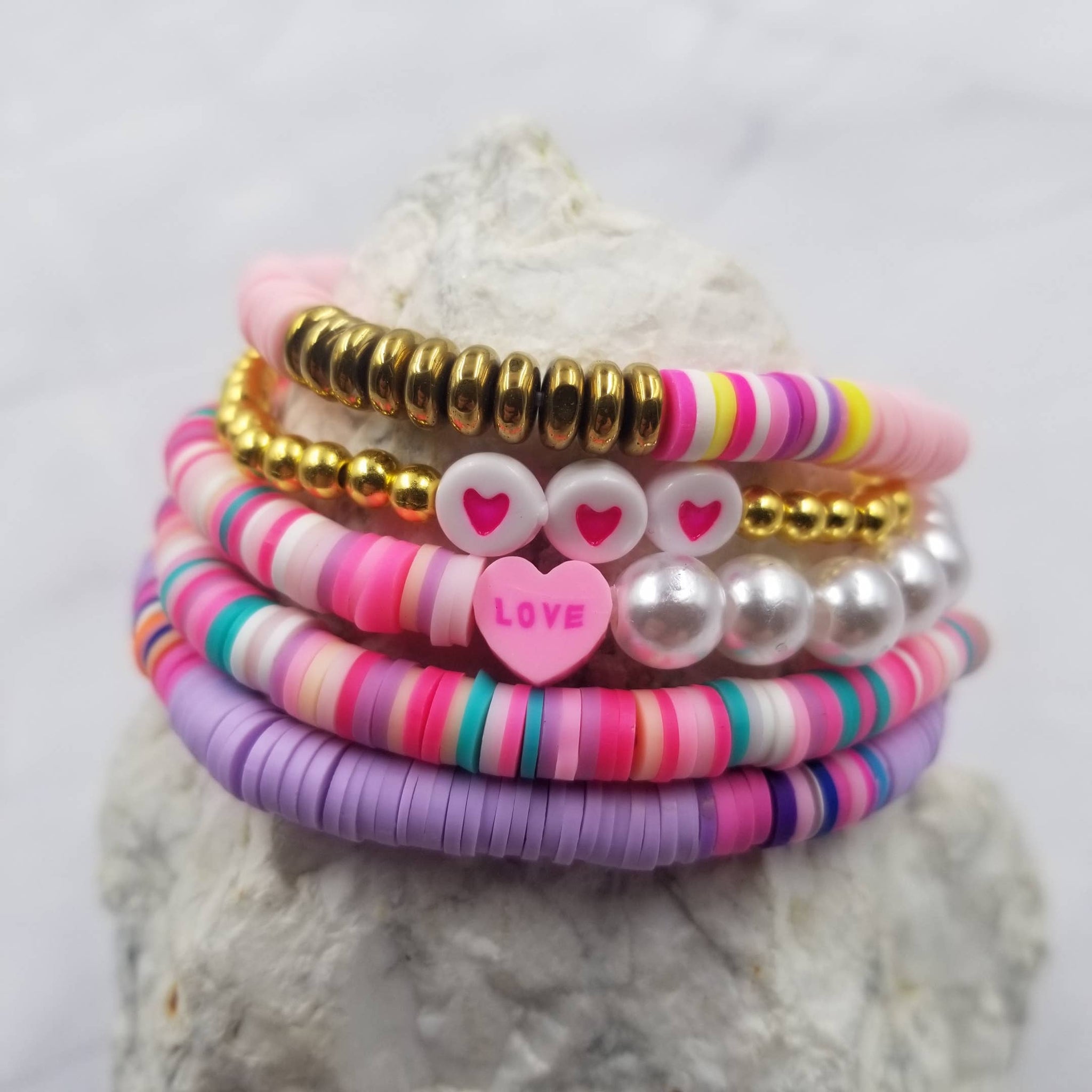 Valentines Heishi Bead Bracelets - Set Of 5