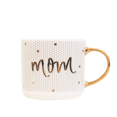 Mom Gold and White Tile Hand Lettered Coffee Mug