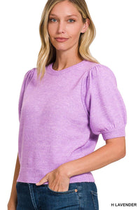 Lavender Puff Short Sleeve Round Neck Sweater
