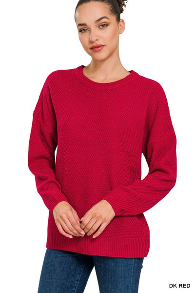 Dark Red Round Neck Basic Sweater (Includes Plus!)