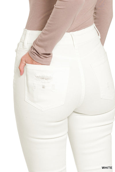 White High Rise Flare Jeans with Button Fly