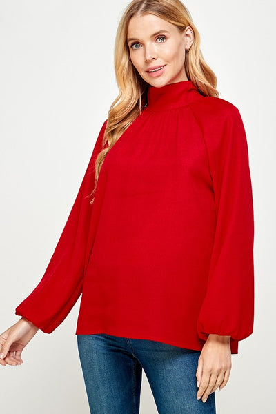 Red High Neck Blouse with Back Tie