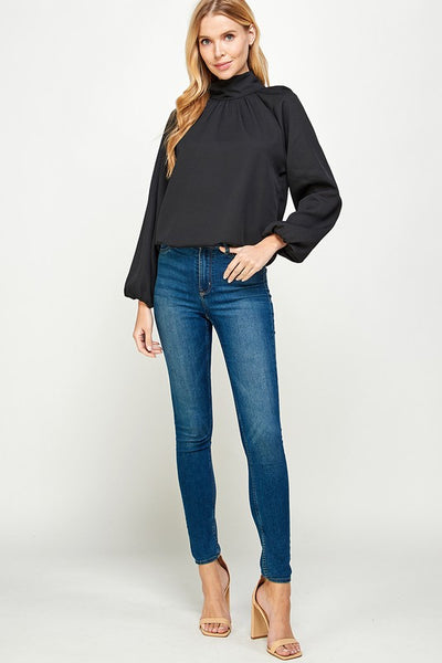 Black High Neck Blouse with Back Tie