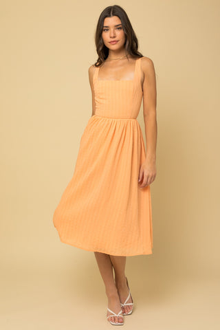 Apricot Sleeveless Square Neck Dress with Smocked Back (Includes Plus!)