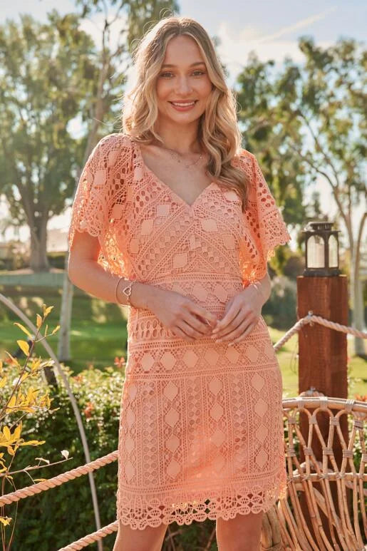 Peach Lace Dress with Dramatic Sleeve