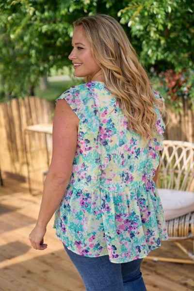 Floral Printed Chiffon Top with Ruffle Sleeve (Includes Plus!)