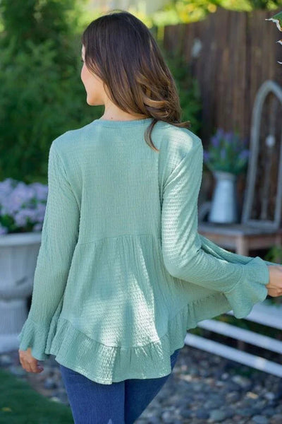 Sage Jacquard Long Bell Sleeve Top (Includes Plus!)