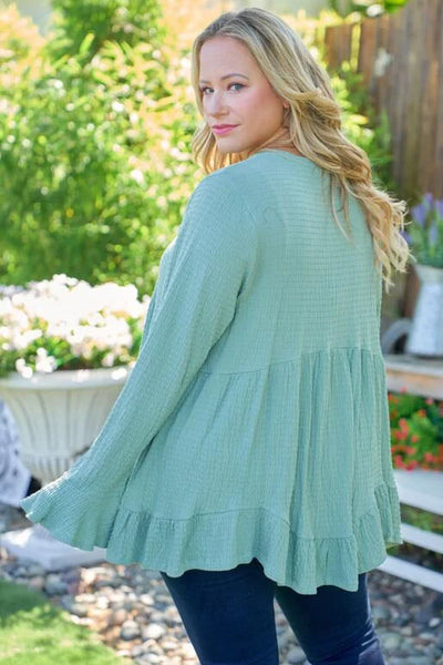 Sage Jacquard Long Bell Sleeve Top (Includes Plus!)