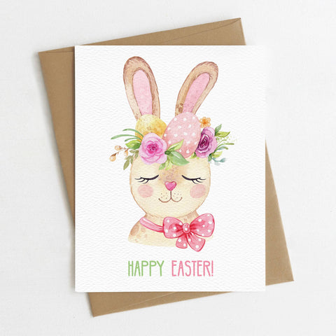 Happy Easter Card, Cute Easter Bunny Card, Eco Friendly