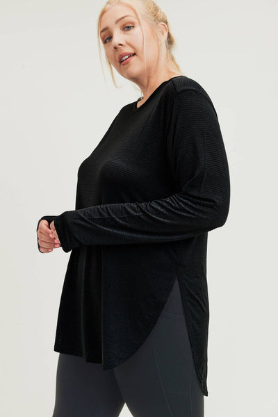Ribbed Mesh Long Sleeve Flow Top with Side Slits (Includes Plus!)
