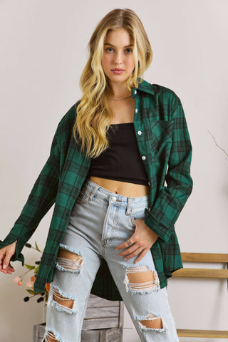 Green and Navy Plaid Button Down Shirt (Includes Plus!)