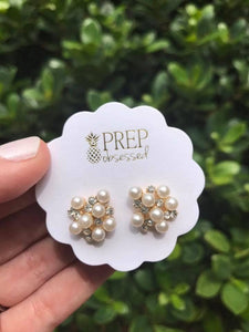 Cubic Zirconia Pearl Cluster Stud Earrings