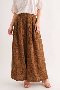Leopard Print Wide Leg Pants with Back Elastic Waistband (Includes Plus!)