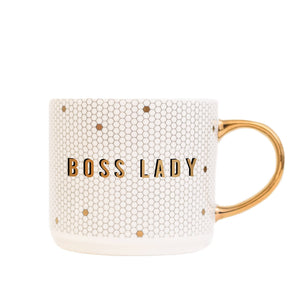 Boss Lady - Gold, White Honeycomb Tile Coffee Mug - 17 oz