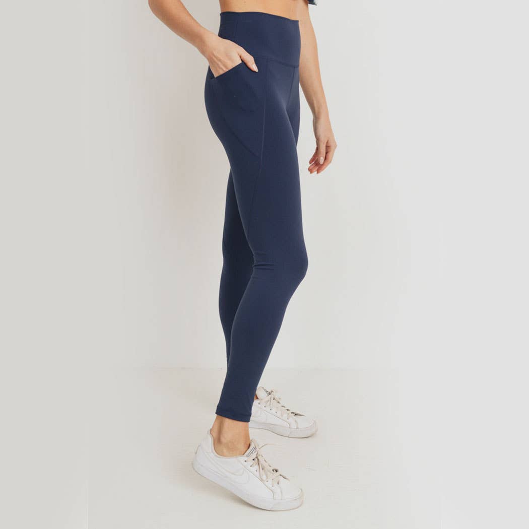 Navy Tapered Band Essential Solid Highwaist Leggings