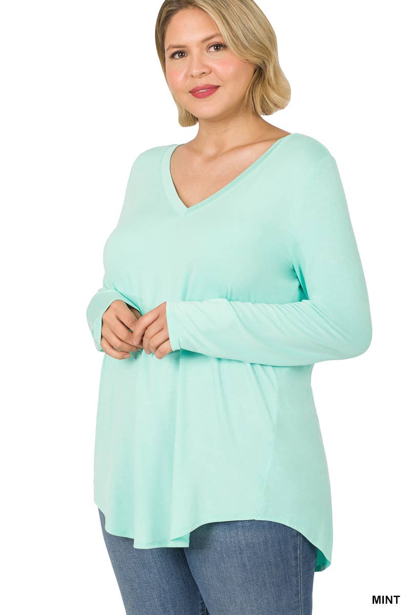 Mint Long Sleeve V-Neck Luxe Feel T-Shirt (Plus Exclusive!)